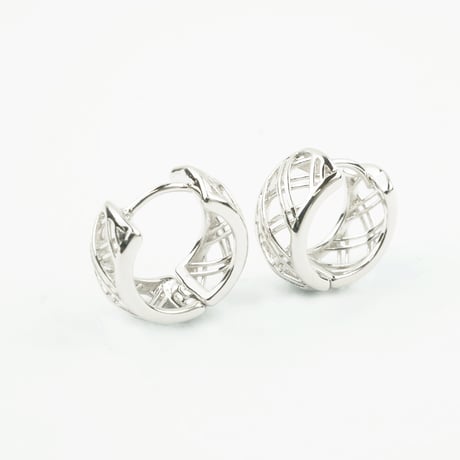 両耳用（2個セット）透かし メッシュ  フープピアス 18G シルバー ブラック シンプル 上品  レディース アクセサリー：HPB170505