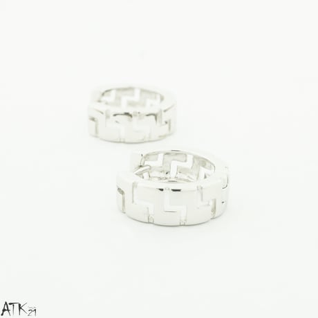 両耳用（2個セット）グレカ模様 シンプル フープピアス 18G シルバー ブラック メンズ レディース ユニセックス アクセサリー：HPB170703(L)
