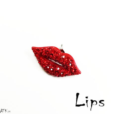 LIP 口紅 唇 リップ アシンメトリー ピアス ラインストーン キラキラ カラー  ゴールド シルバー  レディース  アクセサリー：PAS160201