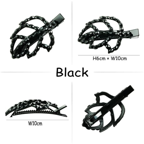 リーフ leaf ブラック ビーズストーン ヘアクリップ ダッカール 髪留め 簡単ヘアアレンジ レディース ヘアアクセサリー 【送料無料】