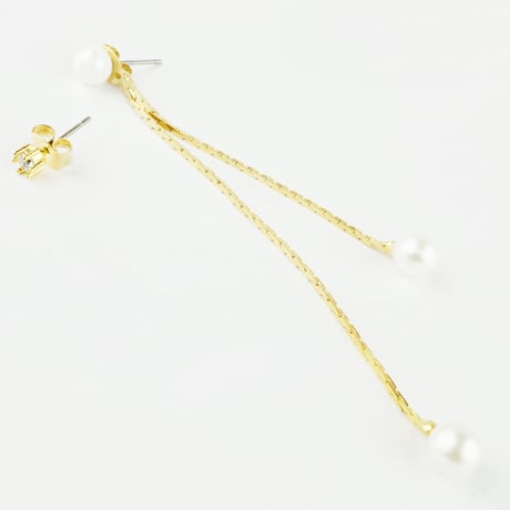 パール ビジュー チェーン アシンメトリーピアス バックキャッチピアス シルバー ゴールド アクセサリー レディース：PAS160301