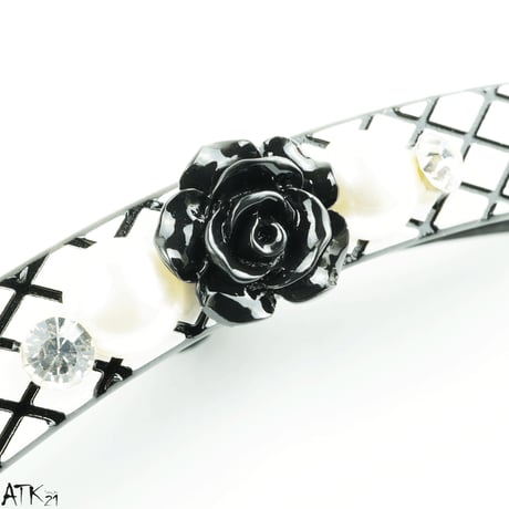 モノトーン チェック black カメリア パール ストーン バナナクリップ ヘアクリップ 簡単ヘアアレンジ レディース ヘアアクセサリー：BNN171001