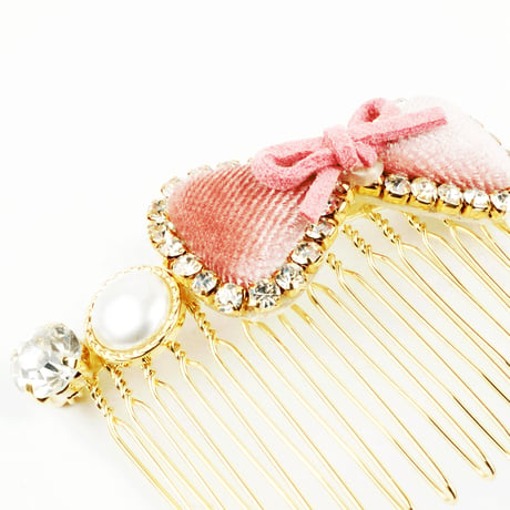 ベロア リボン パール ビジュー ヘア コーム レディース ヘアアクセサリー ヘアアレンジ：HKM160801