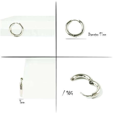 片耳用（1個売り）Silver リングピアス フープピアス  18G ステンレスピアス Surgical Steel 316L メンズ レディース ユニセックス アクセサリー：MPS191201