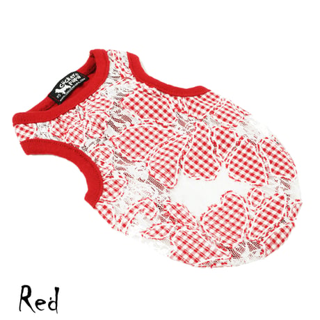 ギンガムチェック 透かしフラワー レース ペットドックウェア 愛犬 犬用服 犬用ウェア 涼しい 夏ウェアDog Ware お散歩グッズ：DW190501