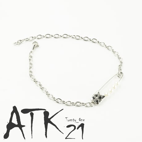 サージカルステンレス316L ステンレス アンクレット 安全ピン パール メンズ レディース ユニセックス アクセサリー：ASC170801