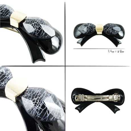 リボン アクリルストーン 上品 シンプル バレッタ 大人アクセ ヘアクリップ 髪留め 簡単ヘアアレンジ レディース ヘアアクセサリー：HV190102
