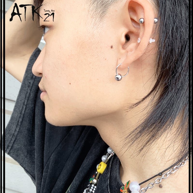 両耳用（2点セット）ボール付き フープピアス ビーズピアス