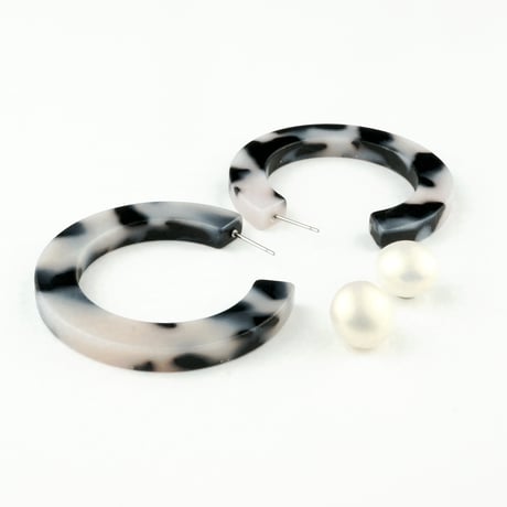 べっ甲 フープ スタッド 2way ピアス パール バックキャッチ きれいめ レトロ レディース アクセサリー：PBK170201