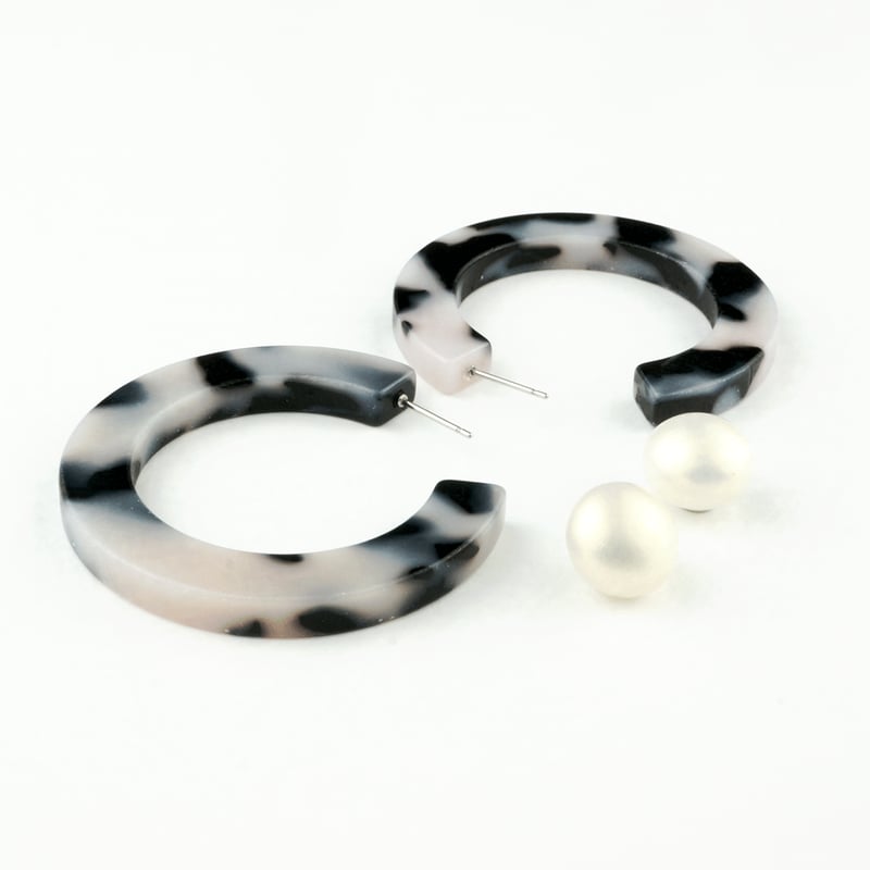 べっ甲 フープ スタッド 2way ピアス パール バックキャッチ きれいめ  