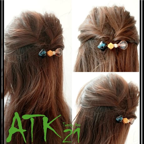 ウッドビーズ  マーブル ストーン ヘアクリップ 簡単ヘアアレンジ ダッカール レディース ヘアアクセサリー：HD170401