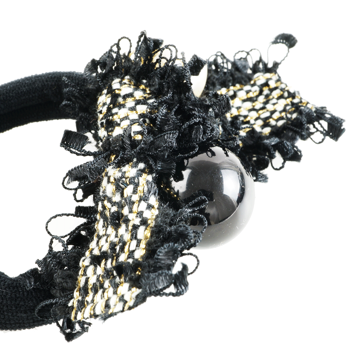 SALE❣️ヴィンテージボタンとツイードリボンのパール系ヘアゴム♡