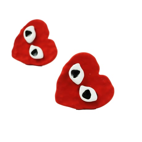 (2点セット）ハートピアス 真っ赤 レッドcuteなお目目 ピアス  メンズ レディース ユニセックス アクセサリー：PSK190901
