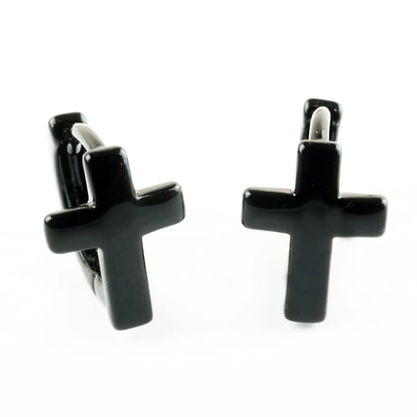 両耳用（2個セット） クロスモチーフ 十字架  シンプル ミニフープピアス ミニリングピアス ブラック シルバー ブラスピアス メンズ レディース アクセサリー