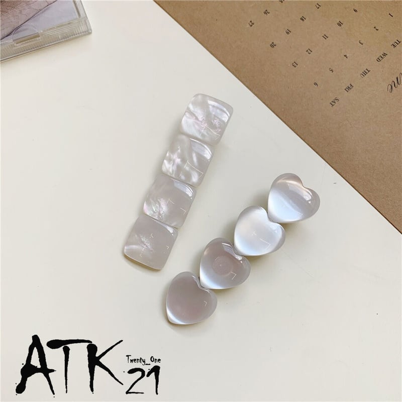 真っ白 ハート スクエア White ホワイト 大人可愛い ヘアクリップ 上品