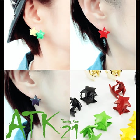 両耳用（2個セット）スター カラー フープ リング 18G  レディース アクセサリー：HPB170402