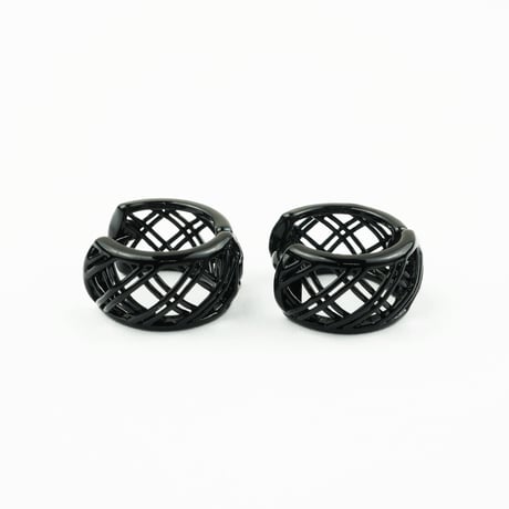 両耳用（2個セット）透かし メッシュ  フープピアス 18G シルバー ブラック シンプル 上品  レディース アクセサリー：HPB170505