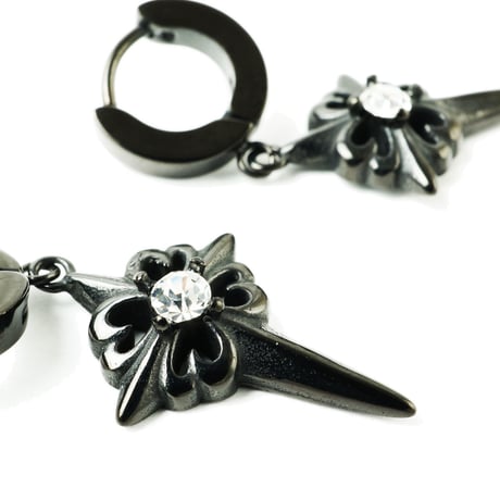 両耳用（2点セット）透かし クロス フープピアス 一粒ジルコニア 18G ステンレスピアス Surgical Steel 316L メンズ：MPS181003