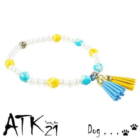 犬用ネックレス ドックアクセサリー ドックネックレス 愛犬 わんこアクセサリー イエロー ターコイズ パール フリンジチャーム 愛犬のためのネックレス お散歩クッズ：DN190603