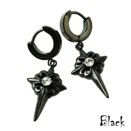 両耳用（2点セット）透かし クロス フープピアス 一粒ジルコニア 18G ステンレスピアス Surgical Steel 316L メンズ：MPS181003