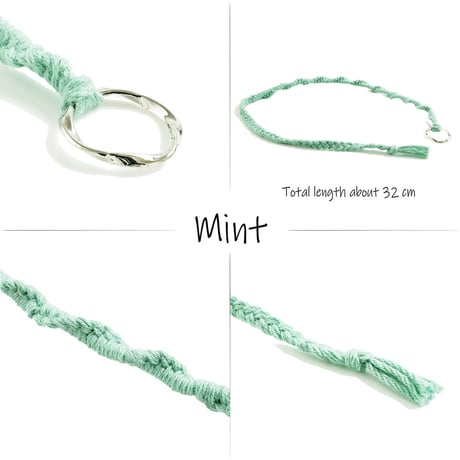 シルバーラウンドチャーム付き ワンカラー ハンドメイド ミサンガ Missanga アンクレット お守り コットンコードアンクレット メンズ レディース ユニセックス アクセサリー