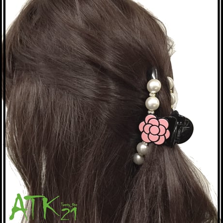 カメリア パール ラインストーン バンスクリップ 大きめ 大人可愛い ヘアクリップ 髪留め 簡単ヘアアレンジ レディース ヘアアクセサリー：HBL180702