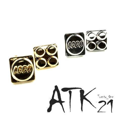 両耳用（2個セット）LEGO レゴ モチーフ スタッド ピアス アシンメトリーピアス Silverpost925 シルバー ゴールド メンズ レディース ユニセックス アクセサリー：SP250501