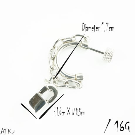 片耳用（1個売り）フープ チェーン スクエアキューブ 16G ステンレスピアス Surgical Steel 316L 軟骨ピアス メンズ レディース ユニセックス アクセサリー：MPS171001