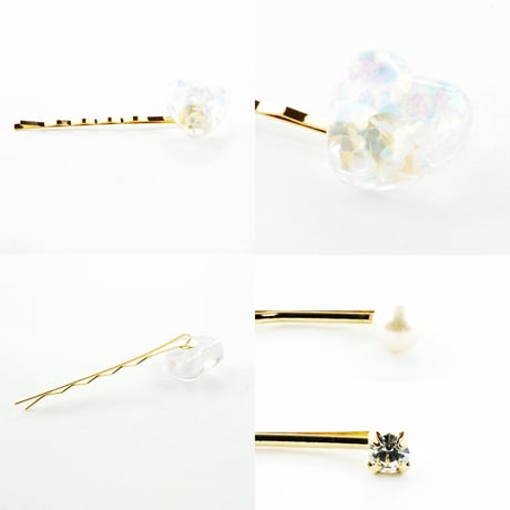(3本セット) プラバン ハートinハート パール ビジュー クリア かわいい ヘアピンセット ヘアアクセサリー：HA170201