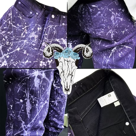 リメイクペイントデニムパンツ デニムパンツ GU ストレッチスリムジーンズ ブラック デニム メンズ ファッション ATK21：RP201002