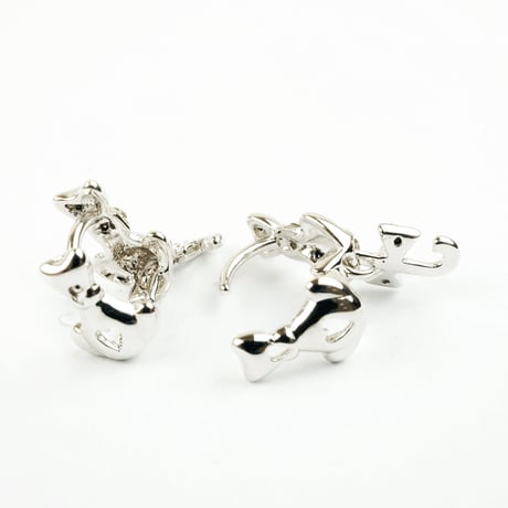 両耳用（2個セット） ねこモチーフ フープピアス しっぽが揺れる キュービックジルコニア シルバー フープ リング ピアス シンプル メンズ レディース おしゃれ アクセサリー：MPB160515