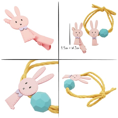 （2点セット) ラビット うさぎ  ヘアゴム ヘアクリップ  髪留め キッズ 子供 ベイビー  ヘアアクセサリー：HGP190802