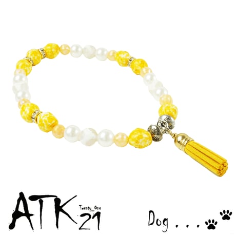 犬用ネックレス ドックアクセサリー ドックネックレス 愛犬 わんこアクセサリー イエロー パール フリンジチャーム 愛犬のためのネックレス お散歩クッズ：DN190502