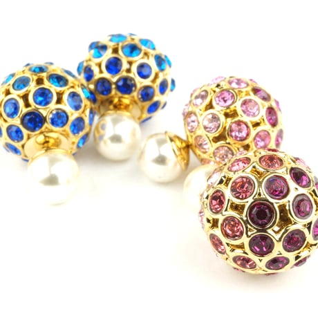 パール カラー ビジュー ボール バックキャッチ ピアス 2way ゴージャス ゴールド レディース アクセサリー
