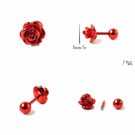 片耳用（1個売り）ローズ 薔薇 ボディピアス ステンレス サージカルステンレス316L メンズ レディース ユニセックス アクセサリー：MPS181001