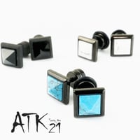 両耳用（2個セット） ピラミッド スクエア  バーベル ピアス メンズ レディース ステンレス Surgical Steel316L ターコイズ ブラック ホワイト アクセサリー：MP160205