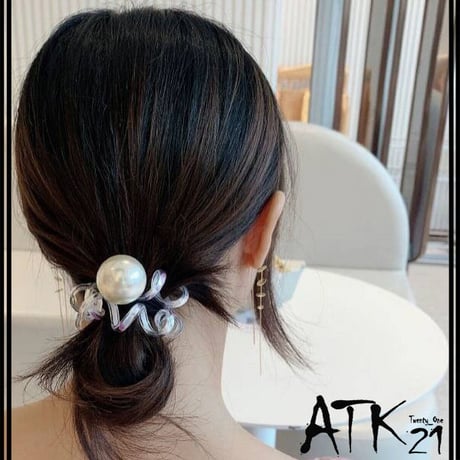 ビックパール付き クリア スプリングゴム ヘアゴム くるくるヘアゴム ヘアポニー 髪留め レディース ヘアアクセサリー