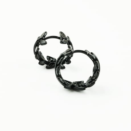 両耳用（2個セット／Lサイズ）リーフモチーフ フープピアス リングピアス 18G シルバー ブラック シンプル 上品  メンズ レディース ユニセックス アクセサリー：HPB170701(L)