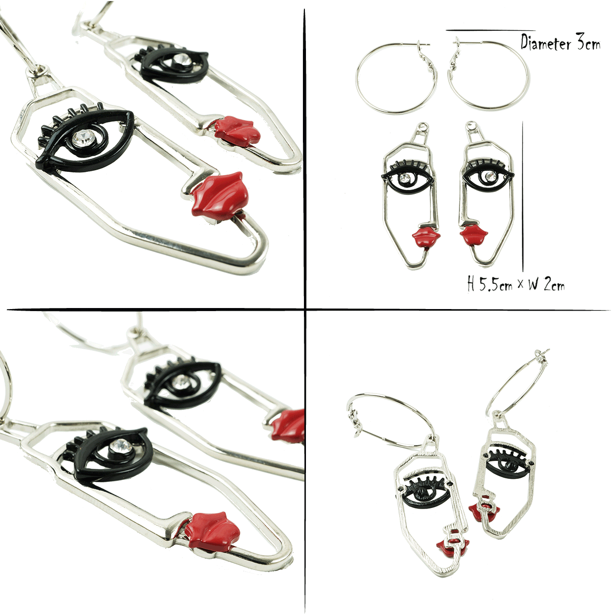 両耳用（2点セット）face フェイスモチーフピアス イヤリング フープ  