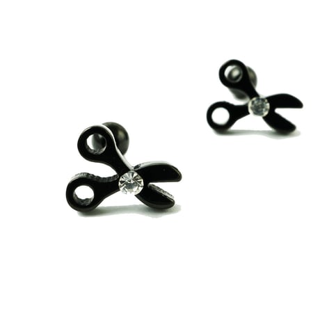 両耳用（2点セット）はさみ モチーフ ハサミ 鋏 scissors 16G ステンレスピアス スレートバーベル 軟骨 ボディピアス メンズ レディース ユニセックス アクセサリー：MPS181005