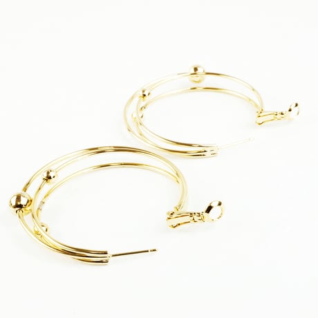 ３連 フープピアス ゴールドボール ゴールド レディース アクセサリー：PL160806