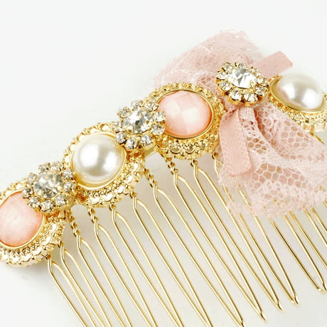 レース リボン パール ビジュー ヘア コーム レディース ヘアアクセサリー ヘアアレンジ:HKM160201