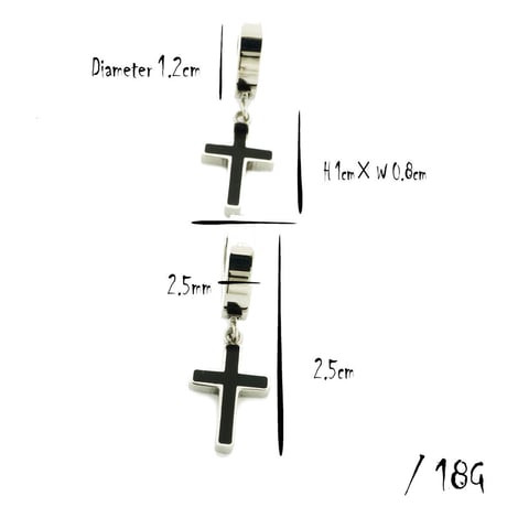 両耳用（2点セット） クロス 十字架 フープ リング ピアス 18G  ぶら下がりピアス ブラック シルバー ステンレスピアス メンズ レディース ユニセックス アクセサリー：MPS170701