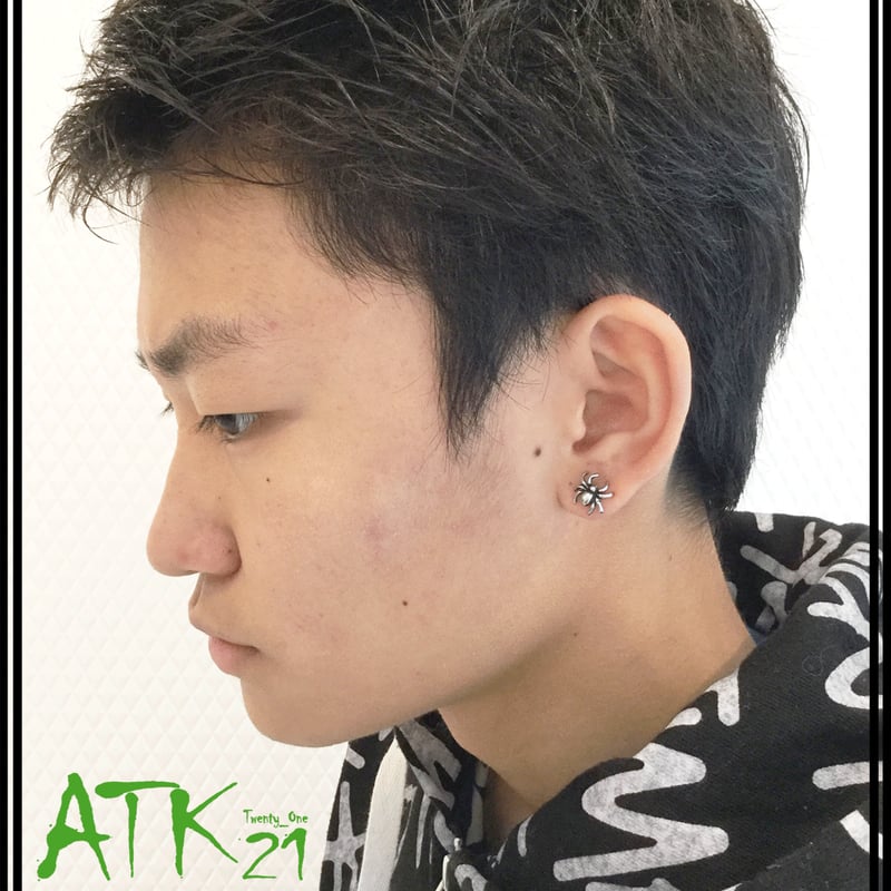 両耳用（2点セット）蜘蛛 蜘蛛の巣 16G ステンレスピアス Surgical