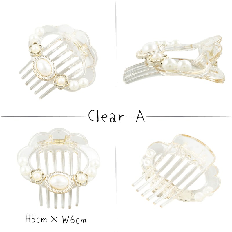 アンティークボタン パール フラワー コーム ヘアクリップ