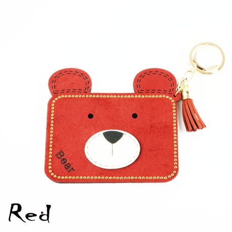 Bear くまちゃん モチーフ スエード パスケース  カードケース カードホルダー ICカード キーホルダー アクセサリー：PC180203