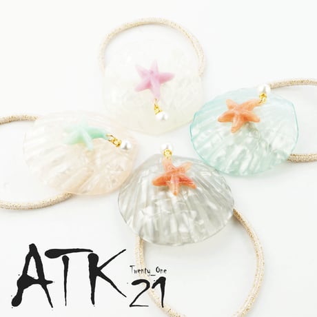 シェル 貝殻 スターフィッシュ シースター パール ヘアゴム ヘアポニー レディース ヘアアクセサリー：HG170301