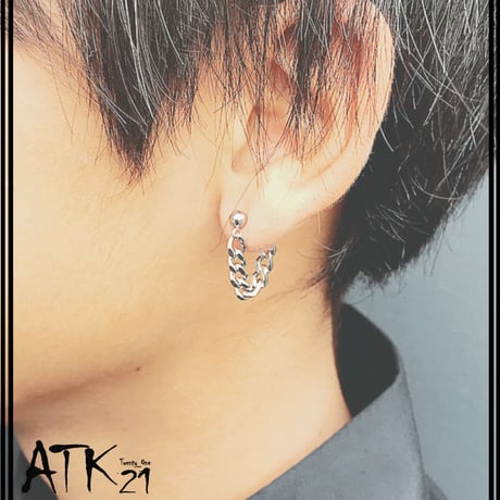 片耳用（1個売り）チェーン バーベル ボディピアス 16G シンプル ステンレス メンズ レディース ユニセックス アクセサリー：MPS190803
