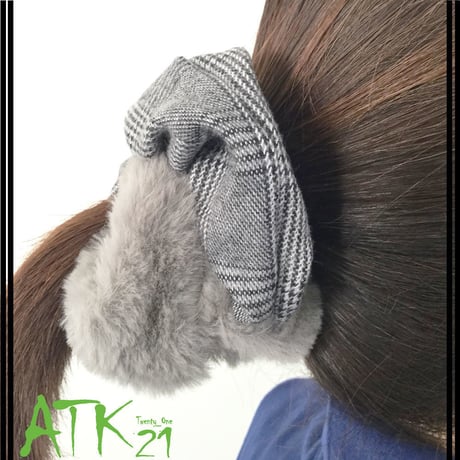 フェイクファー グレンチェック シュシュ ヘアゴム 簡単ヘアアレンジ ヘアポニー ハーフアップ まとめ髪 髪留め レディース ヘアアクセサリー：HS171201