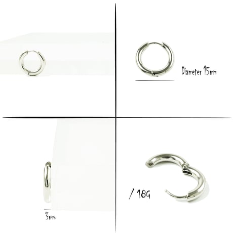 片耳用（1個売り）Silver リングピアス フープピアス  18G ステンレスピアス Surgical Steel 316L メンズ レディース ユニセックス アクセサリー：MPS191201